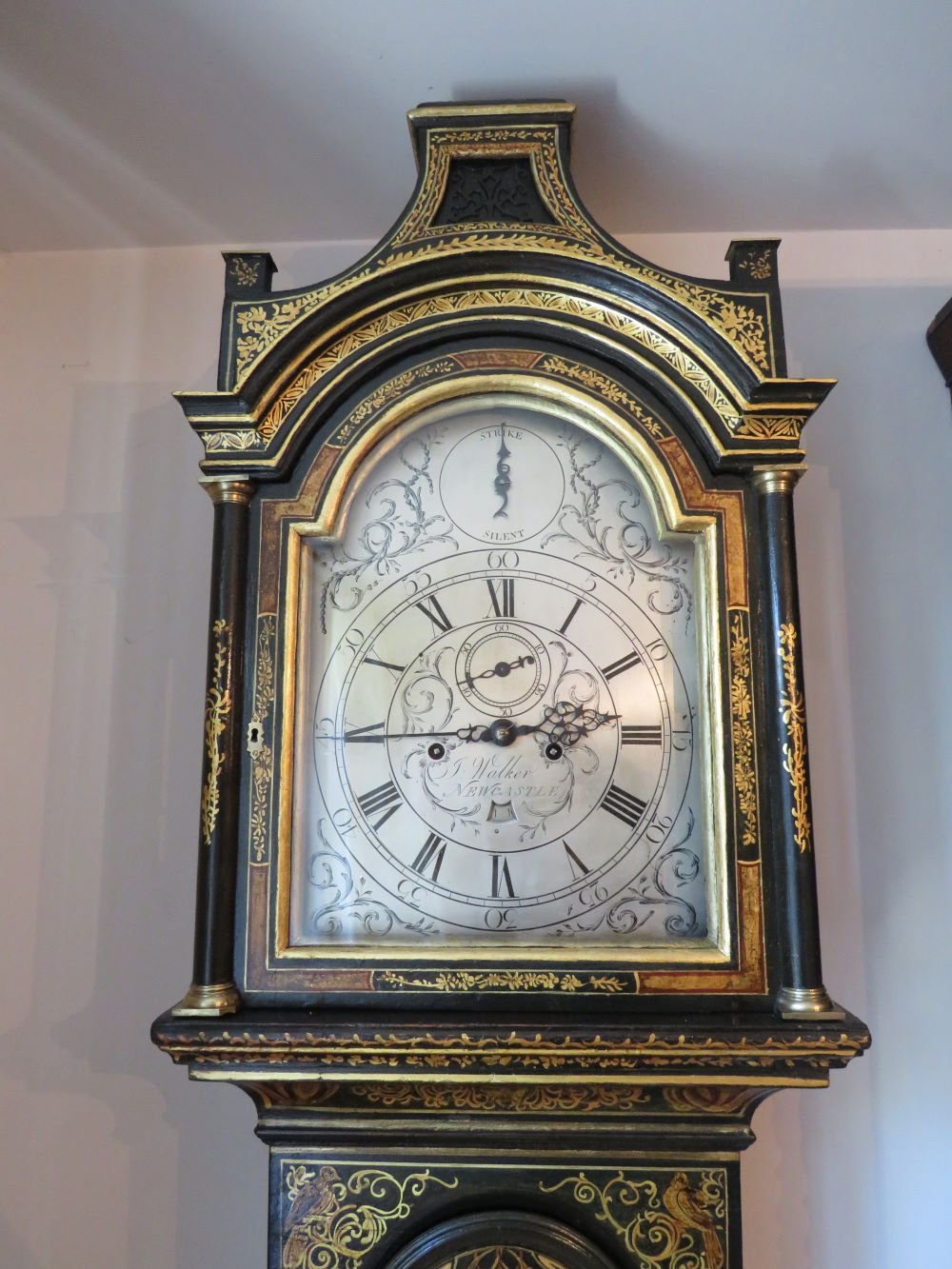 japanned hood and clock dial now restored
