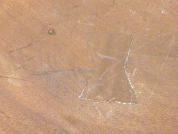 Table- with-butterfly-repair Loo table with walnut veneer removed and dovetail inserted